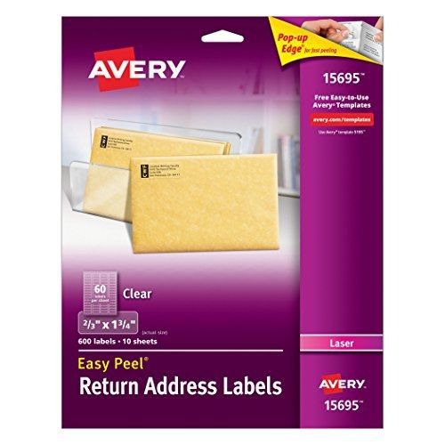 Avery Easy Peel Clear Return Address Labels for Laser Printers, 0.6 x 1.75