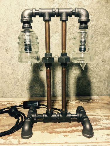 New~!! steampunk brass lamp, light, industrial table art vintage glass insulator for sale