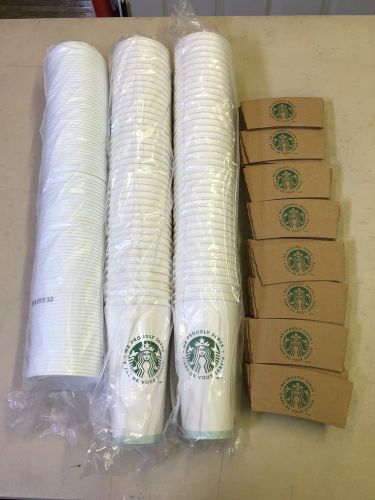80 STARBUCKS Disposable Cups VENTI 20oz. WHITE With Cardboard Sleeves &amp; Lids
