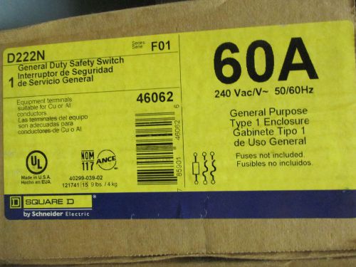 Nib.. square d general duty 60a safety switch 240v  cat# d222n.. uk-202 for sale