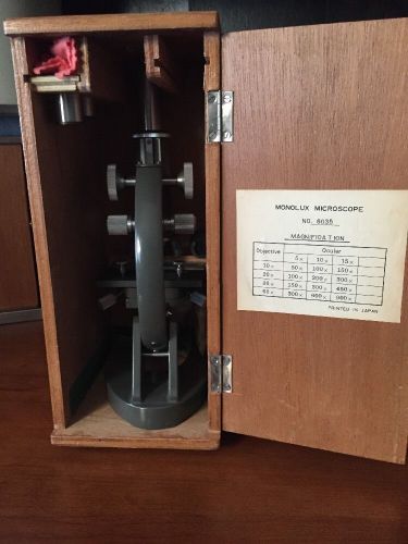VINTAGE MONOLUX MICROSCOPE MINT CONDITION LENSES AND SLIDES INCLUDED