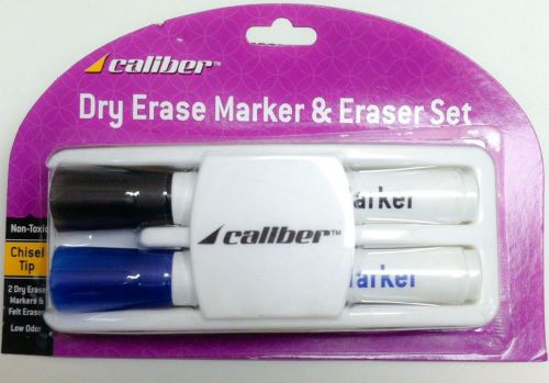 Caliber Dry Erase Marker &amp; Eraser Set, BLACK &amp; BLUE, Chisel Tip. (FREE SHIPPING)