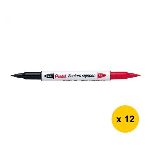 GENUINE Pentel SW380-AB 2 Colors Sign Pen (12pcs) - Black/Red Ink FREE SHIP