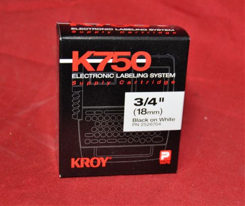 NEW Kroy K750 PN: 2526704 Black on White 3/4&#034;x26&#039; Supply Cartridge Label Tape  A