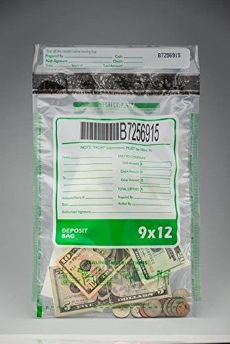 Cashier Depot Tamper Evident Deposit / Cash Bags, 9&#034; x 12&#034; Clear (100 Bags)