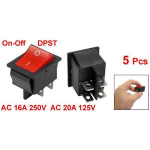 5 x red illuminated light on/off dpst boat rocker switch 16a/250v 20a/125v ac ad for sale