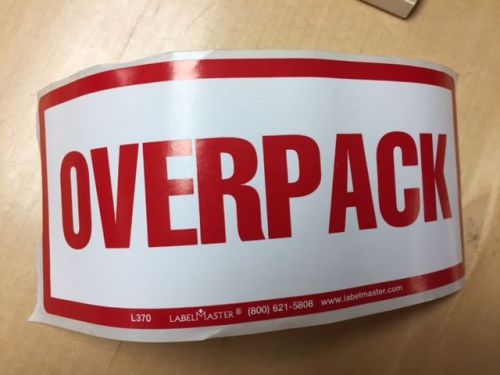 Label Master L370 &#034;&#034;Overpack&#034;&#034;, 3&#034;&#034;x 6&#034;&#034;, Red/White, PARTIAL 500/Roll&#034;