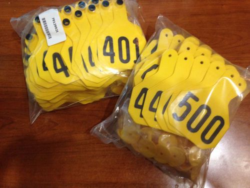New y-tex large number cow size ear tags numbers 401 thru 500 for sale