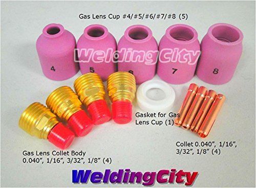 WeldingCity Accessory Kit Cup-Gas Lens-Collet-Gasket 040-1/16-3/32-1/8 for TIG &amp;