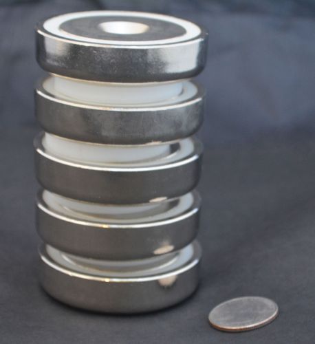 1 LARGE POT MAGNET 150lb/68lb PULL FORCE 1 7/8&#034; x 3/8 48x10mm N35 NICKEL COATED