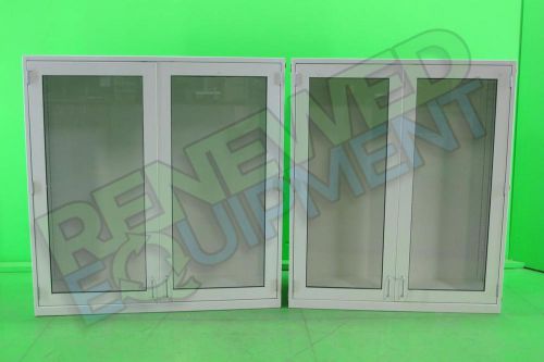 Fisher hamilton 48&#034; &amp; 42&#034; wall case lab medical cabinet glass display lot of 2 for sale