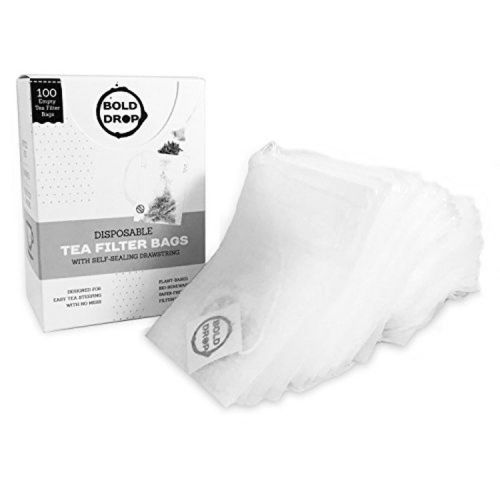 BoldDrop Premium Empty Drawstring Disposable Tea Filter Bags - 100 bags (Bleac..