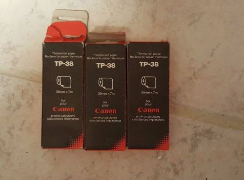 Lot of 3 TP-38 Canon Thermal Roll Paper 38mm x 7mm