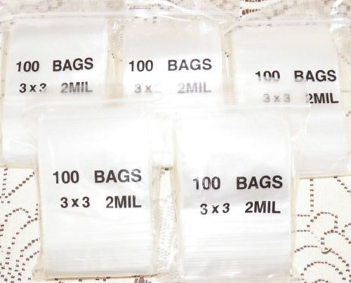 500 Clear 3” x 3” Plastic Zip Lock Bags 2 Mil NEW! FREE SHIP