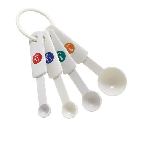 Winco mspp-4 white plastic measuring spoons with capacity marking - 1/4, 1/2, 1 for sale