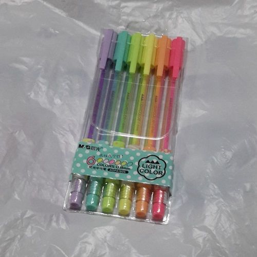 1 Box-Set of 6 Pastel Colored - Gel Ink Pens LIGHT Color M&amp;G 0.8 mm.