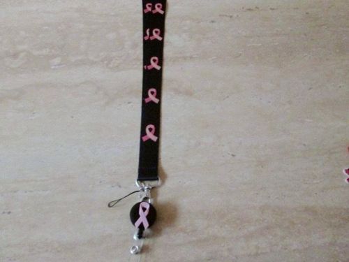 PINK RIBBON LANYARD ID BADGE RETRACTABLE REEL.PEDIATRIC,NURSE,OFFICE,MEDICAL