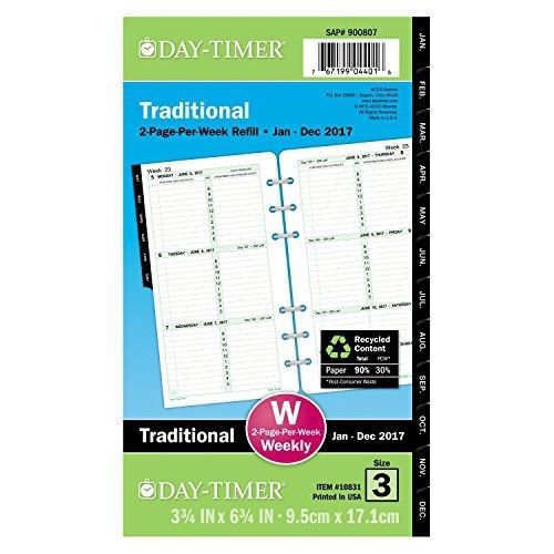 Day-Timer Weekly Planner Refill 2017, Two Page Per Week, Loose Leaf, 3-3/4 x