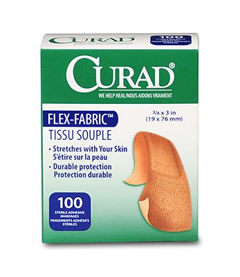 3/4&#034; x 3&#034; Curad Flex-Fabric Strip Bandages (2 Boxes - 100 Bandages per Box)
