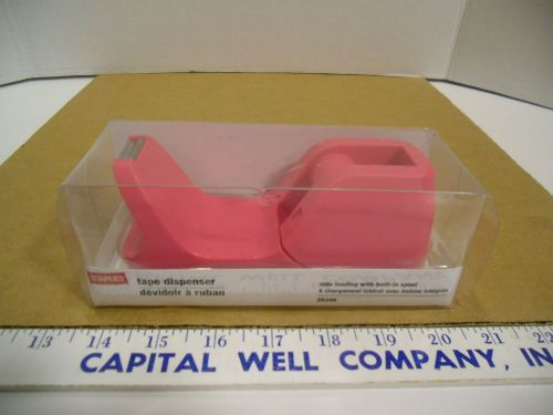 Staples Pink Side Loading Desk Top Scotch Tape Dispenser with Built In Spool NEW