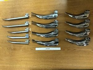 Lot of 13 RUSCH Reusable Laryngoscope Blades MIL 2 3 MAC 3 4