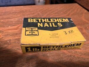 Bethlehem Steel 1 lb. 1 1/2&#034; x 9 Hard Masonry Nails Box VINTAGE!
