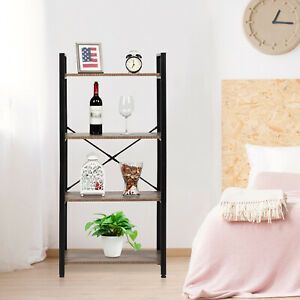 4 Tiers Ladder Bookshelf Bookcase Shelf Plant Flower Stand Storage Metal Frame