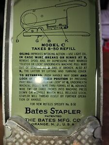 Vintage BATES Stapler Model C Wire Fed Made in USA