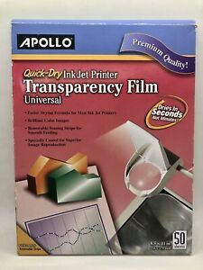 Apollo Quick Dry Inkjet Printer Transparency Film 50 Universal Premium -Open Box