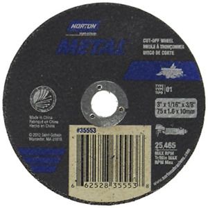 Norton Cut-Off Wheels 3&#034; X 1/16&#034; X 3/8&#034; - Metal Cutting 25 / Box
