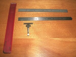 Vtg.Starrett #C305R &amp; #300 ~ 6&#034; Tempered Steel Rulers w/Sheath ~ Athol,Ma.