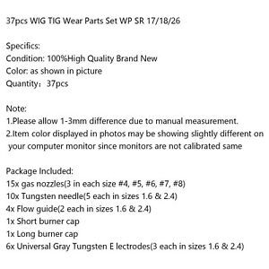 WP-18 Welding Accessories WP-26F 37pcs/Set Draft Tube For TIG Durable New