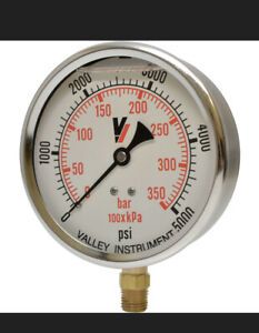 Valley Instrument Hydraulic Pressure Gauge-Liquid Filled 5000 PSI #2141GXB5000