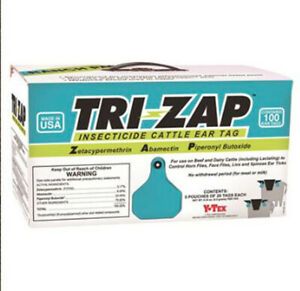 Tri-Zap Insecticide Fly Cattle Ear Tags 100 Count No Withdrawl