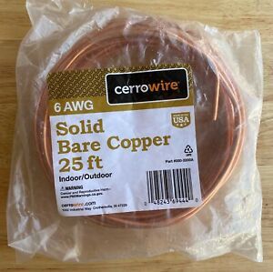 Bare Copper Grounding Wire 25 ft. 6/1 Solid  by Cerrowire