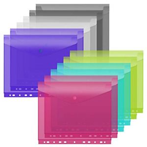 SUNEE Clear Binder Pockets 6 Colors, Letter Size, 12 Pack, 11-Hole Punched, for