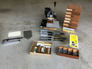 kingsley hot foil stamping embossing machine with 7 boxes of type, 