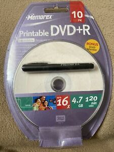 10 Pack Memorex Printable DVD+R + Marker 16x 4.7GB 120min (recordable) w/ Marker