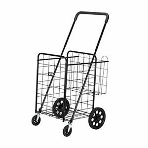 Folding Jumbo Grocery Shopping Cart, Easily Collapsible &amp; Heavy Duty Black