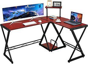 Greenforest L Shaped Desk 58” Reversible Corner Computer Desk with Movable Shelf