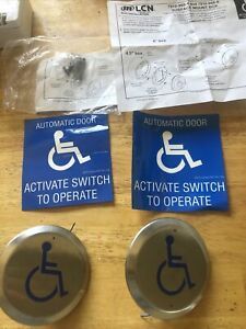 LCN HANDICAP ROUND PUSHBUTTON 4-1/2&#034;  OPERATOR PUSH PLATE SWITCH X 2 Brand New