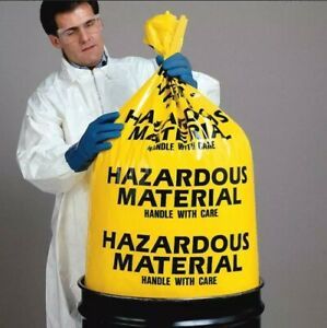 (24-Pack) Hazardous Material Disposal Bags 38”W x 65”L 6 mil Yellow 55 Gallon