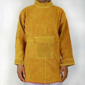 Heavy Duty Leather Welding Work Apron with Long Sleeves Heat Resistant &amp; Flame