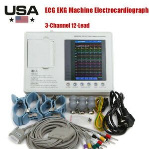 3-channel 12 lead Digtal ECG EKG Machine Electrocardiograph 7&#039;&#039;LCD Color Screen