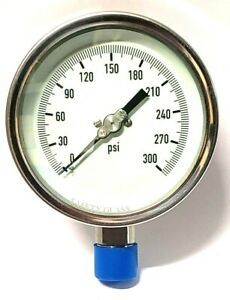 Gauge 4&#034; Face S/S Case 0-300 PSI 1/2&#034; NPT Stainless Tube &amp; Socket Dry &lt;378W4