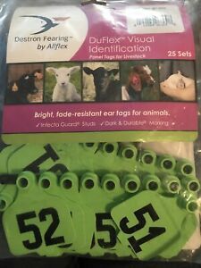 DuFlex Large Allflex  Ear Tag Numbered 51-75 Neon Green 2-3/4 X2-1/4 25ct 2pc