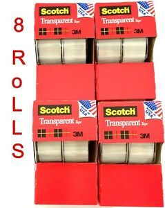 3M Scotch Tape Clear Transparent 3/4&#034; 250&#034; Disposable Dispenser Lot 8pc