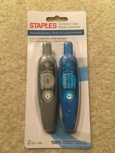 Staples Pack of 2 Correction Tape Retractable Pen Design 5 mm x 6 m Each NEW