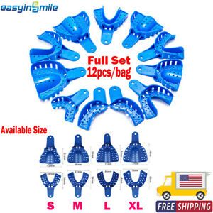 Easyinsmile Dental Impression Trays Perforated Plastic Full Set 12PC Upper&amp;Lower