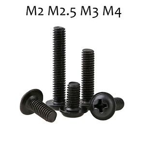 M2 M2.5 M3 M4 Black Zinc Plated phillips Flanged Button Pan Head Bolts Screws
